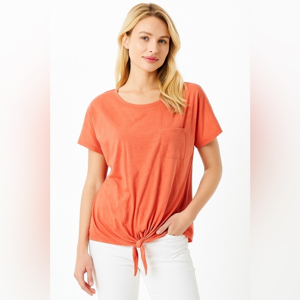 Anybody Loungewear Orange Tie Front Tee T-Shirt XL cotton Modal Spandex